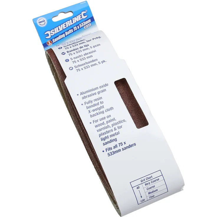 Silverline 433236 Schleifbänder, 75 x 533 mm, 5er-Pckg. 80er-Körnung