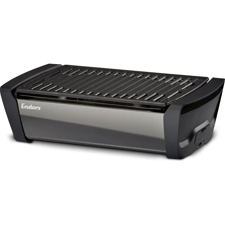 Enders 1365 Aurora Mirror raucharmer Tischgrill, mit Gusseisen-Rost, Holzkohlegrill klein, Balkon-Grill, Picknick-Grill, Camping-Grill, Holzkohlegrill mit Belüftung, black, Grillfläche 37 x 25 cm