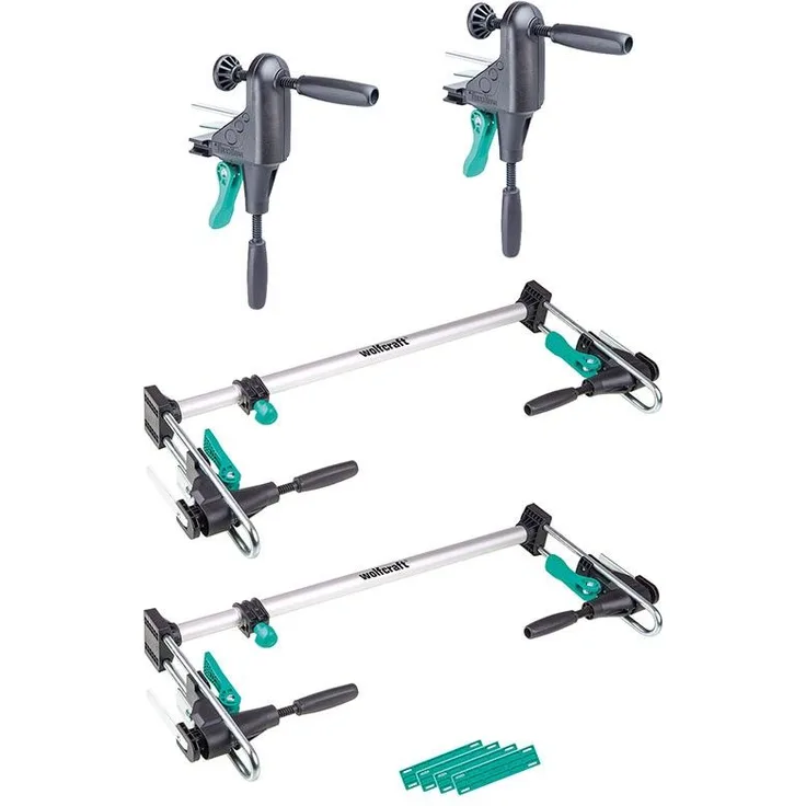 Wolfcraft Türfutter Montageset Pro Schraubzwinge Set mit Türfutter-Richtzwingen und Türfutterstreben Türen von 600 - 1000 mm Breite