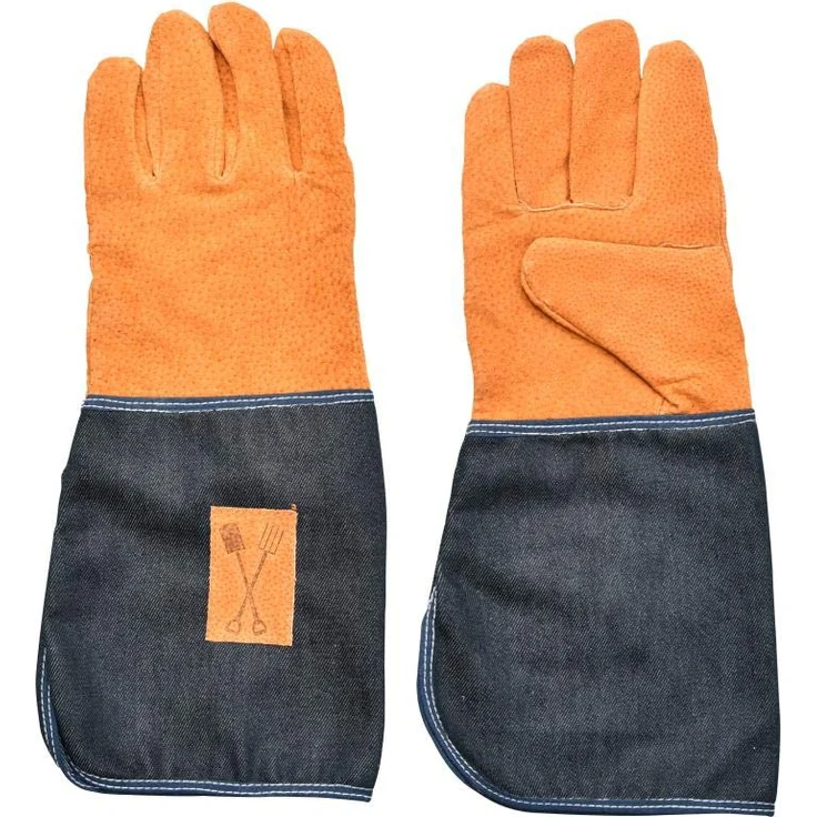 Esschert Design Denim Gartenhandschuhe lang aus Denim 80% Baumwolle-20% Polyester-Schweineleder, 16,8 x 1,2 x 36,4 cm,