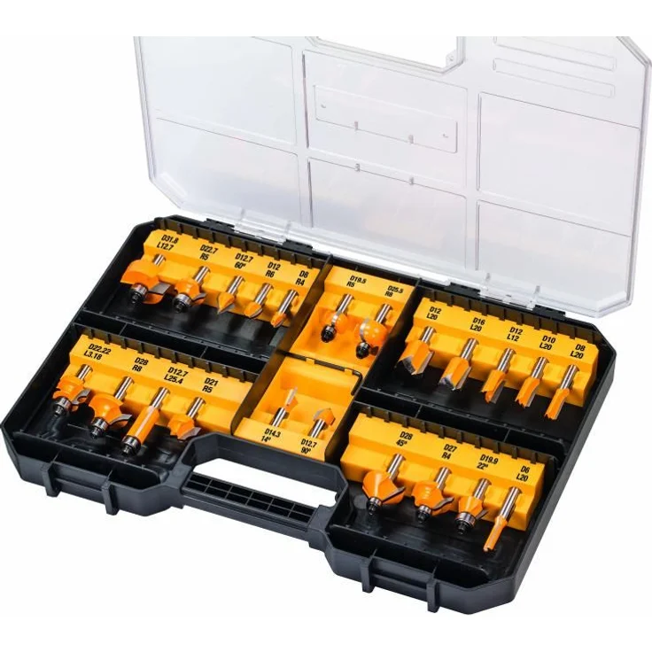 DeWalt Hartmetall Fräser Set (22-tlg., mit Anti Kickback Design, Premium Stahlkörper, HM Schneidplatten und austauschbarem Kugellager, inkl. Box) DT90017 - Preisvergleich – Bild 3