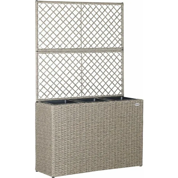 Casaria - Blumenkasten mit Rankgitter Rankgitter aus handgewobenem Polyrattangeflecht 3 Innentöpfe herausnehmbar Blumentopf creme