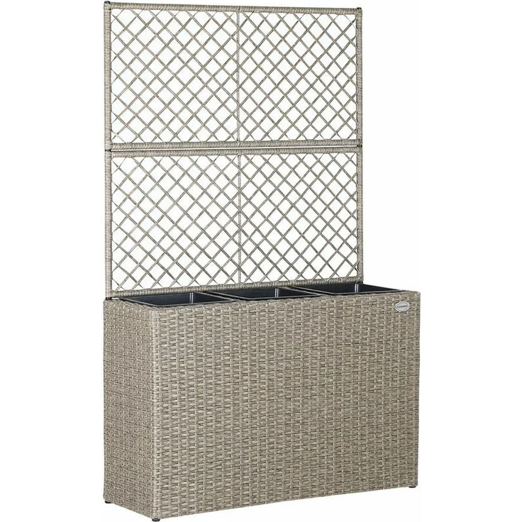 Casaria - Blumenkasten mit Rankgitter Rankgitter aus handgewobenem Polyrattangeflecht 3 Innentöpfe herausnehmbar Blumentopf creme – Bild 1