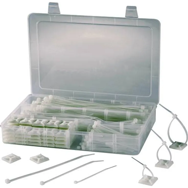 TRU Components 1566420 EPR-350 Kabelbinder-Sortiment 190mm 4.80mm Klar mit Klebesockel 1 Set