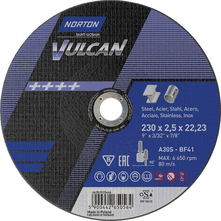 Norton Edelstahl Mahlwerk Metall-Trennscheibe Durchmesser 230 x 2,5 x 22,23