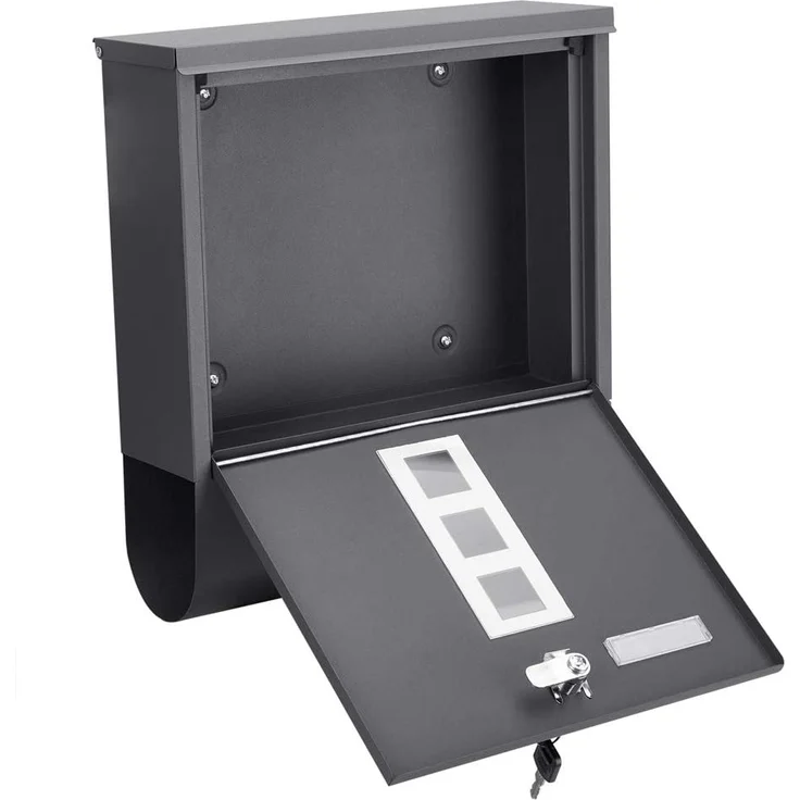 Monzana Design Briefkasten Stahl mit Zeitungsfach Sichtfenster 2 Schlüssel Namensschild Wandbriefkasten anthrazit – Bild 4