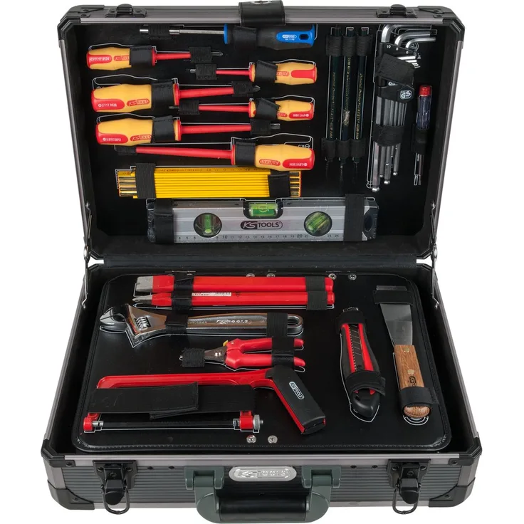 KS Tools 911.0628 1-4'' + 1-2“ Elektriker-Werkzeugsatz, im edlen Aluminiumkoffer, 128-tlg