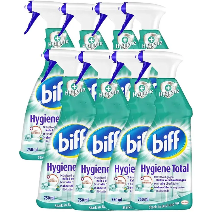 Biff Hygiene Total Badreiniger Reiniger Sauberkeit 8x750 ml Sprühflasche