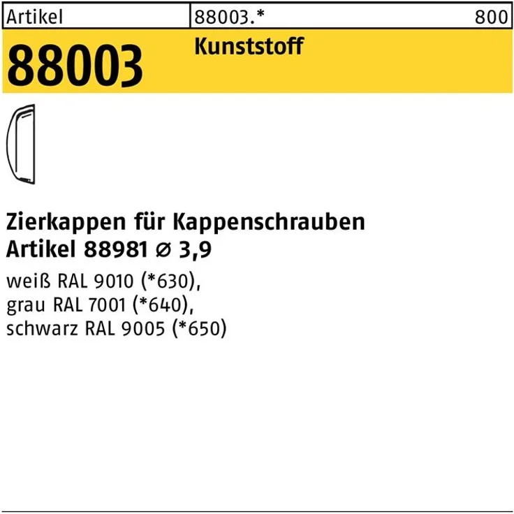 Reyher Zierkappe R 88003 f.Kappenschr. F. 3,9 Kunststoff schwarz