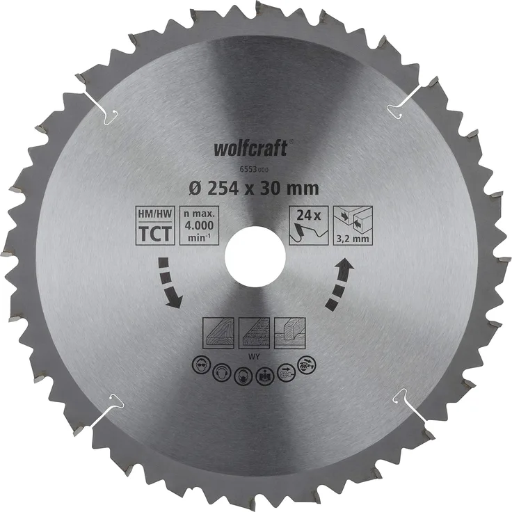 wolfcraft 6553000 Kapp- und Gehrungssägeblatt ø 254 mm - schnelle, grobe Schnitte
