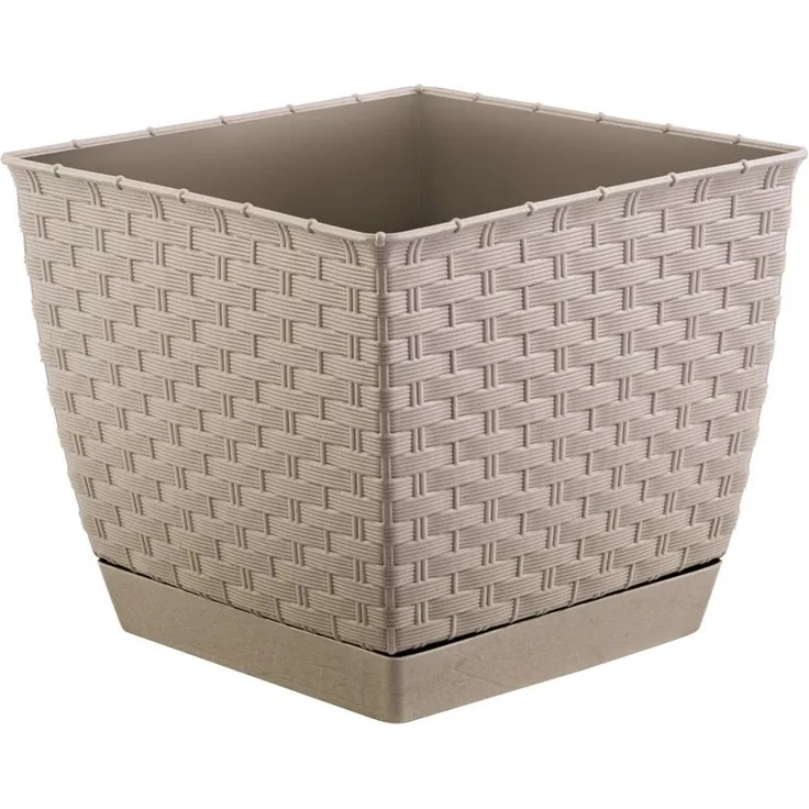 Blumenkübel Rattanoptik mit Untersetzer - mocca - 190 x 190 x 159 mm
