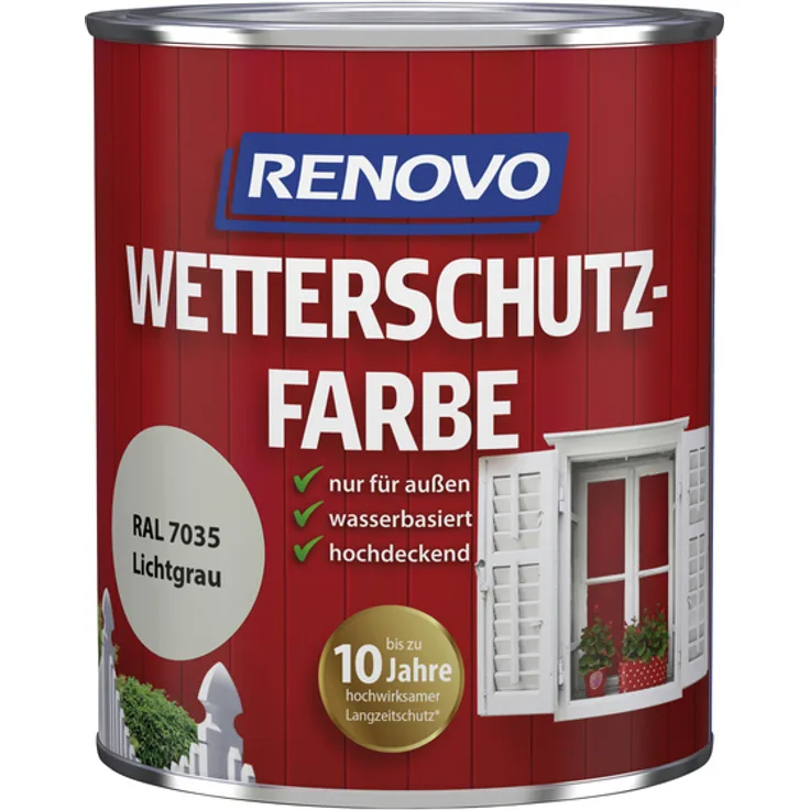 Renovo - Wetterschutzfarbe für außen, 0,75 l, Lichtgrau, seidenglänzend - grau