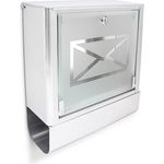 Relaxdays Briefkasten mit Zeitungsfach, Postkasten aus Edelstahl und Glas, Mit Motiv, HBT: ca. 40 x 35 x 14 cm, silber - grau