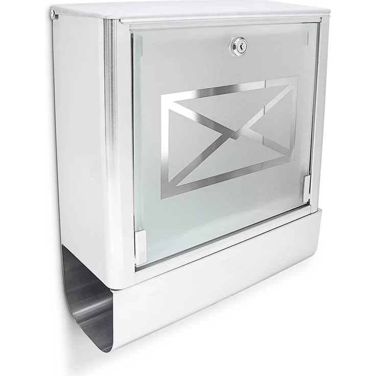 Relaxdays Briefkasten mit Zeitungsfach, Postkasten aus Edelstahl und Glas, Mit Motiv, HBT: ca. 40 x 35 x 14 cm, silber - grau – Bild 1