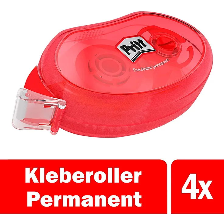 Pritt Kleberoller Compact permanent, hervorragende Klebeleistung, Premium-Band mit Klebstoffwaben, Bandlänge 10 m, Bandbreite 8,4 mm, Spar-Set mit 4 Kleberollern, 9H ZCGPB4X