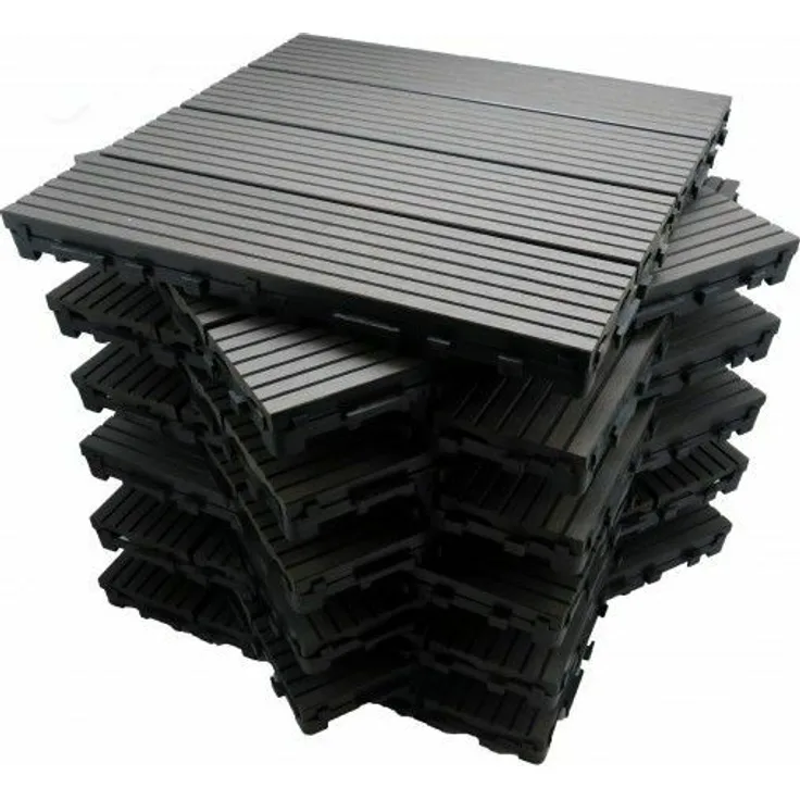 Paket Terrassenfliesen 1 m² aus Holzverbundstoff Modular (11 Fliesen 30 x 30 cm ) Farbe Karbongrau, Breite 30 cm, Länge 30 cm, bedeckte
