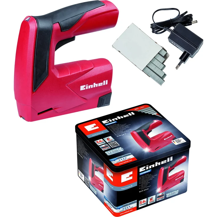 Einhell Akku-Tacker TC-CT 3,6 Li (3,6V, 1,3Ah, 30 Schuss-min, ergonom. Softgrip, Sicherheitsnase, inkl. Metallbox, Ladegerät & 1000 Klammer) – Bild 1