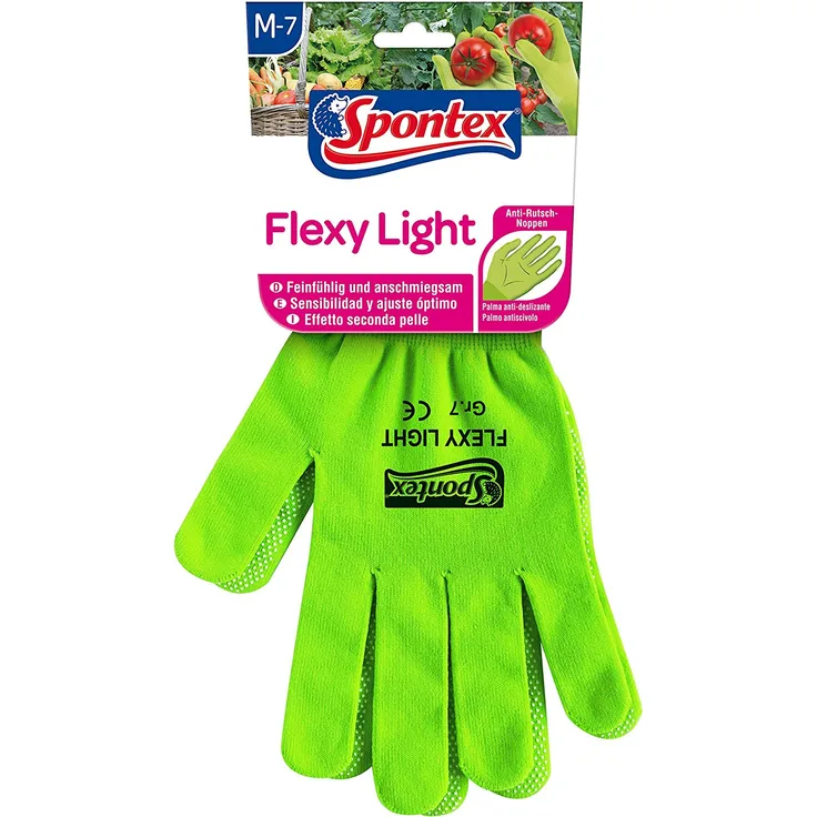 Spontex Flexy Light, flexible Damenhandschuhe für Garten- und Hobbyarbeiten, mit Anti-Rutsch-Noppen, aus Textilstrick, Größe M, 1 Paar