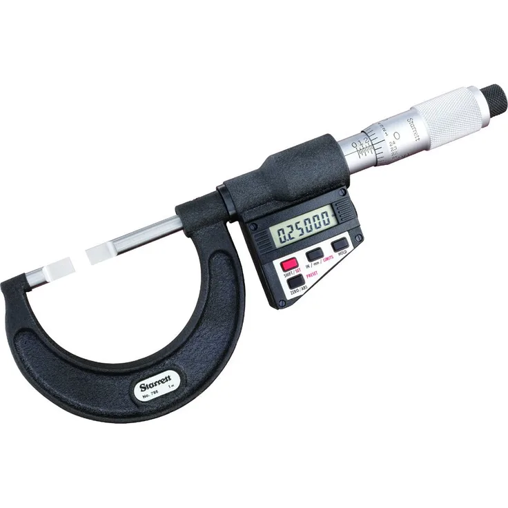 Starrett 786P-3 Mikrometer, mit LCD-Blatte, nicht drehbare Spindel, einfacher Fingerhut, 5,1 cm Reichweite, 0,00005 cm Skala