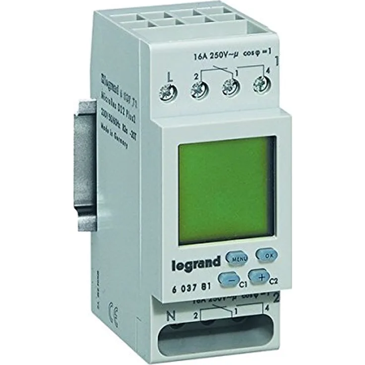 Legrand, digitale Wochen-Zeitschaltuhr MicroRex D22, 2 Kanal, 2-modulig für Hutschiene mit 230V und 4000W, 603781