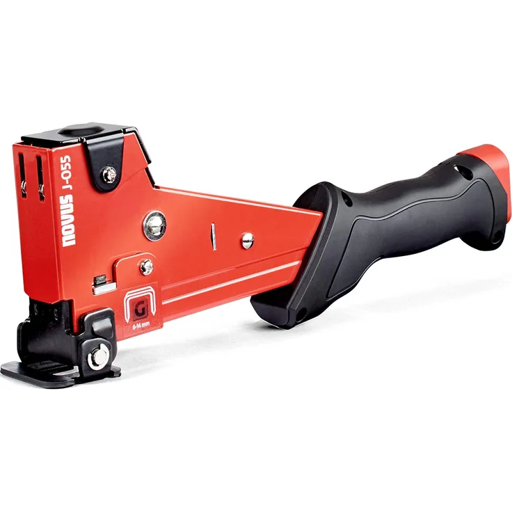 Novus J-055 Profi Hammertacker, Heavy-Duty Schlagtacker, schnelles Nachladen, Oberflächenschutz, max. 175 Klammern 6-14 mm, Rot