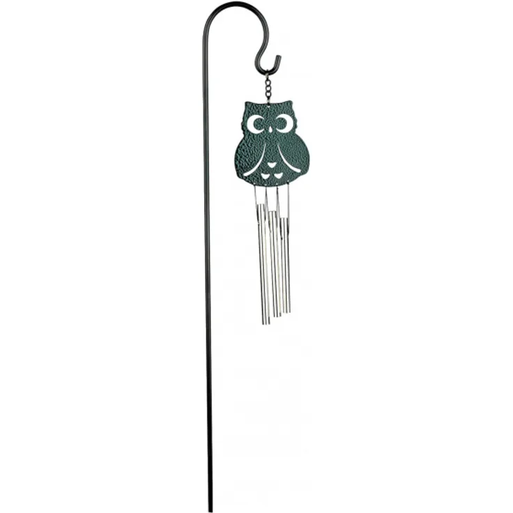 windspiel Eule 45 cm Stahlgrün-Silber 3-teilig