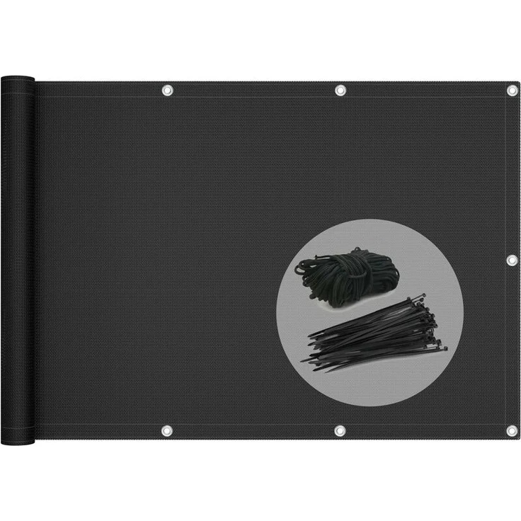 Balkon Sichtschutz, HDPE Gewebe, UV-Schutz, Wetterfest, 90x600 cm Schwarz – Bild 1