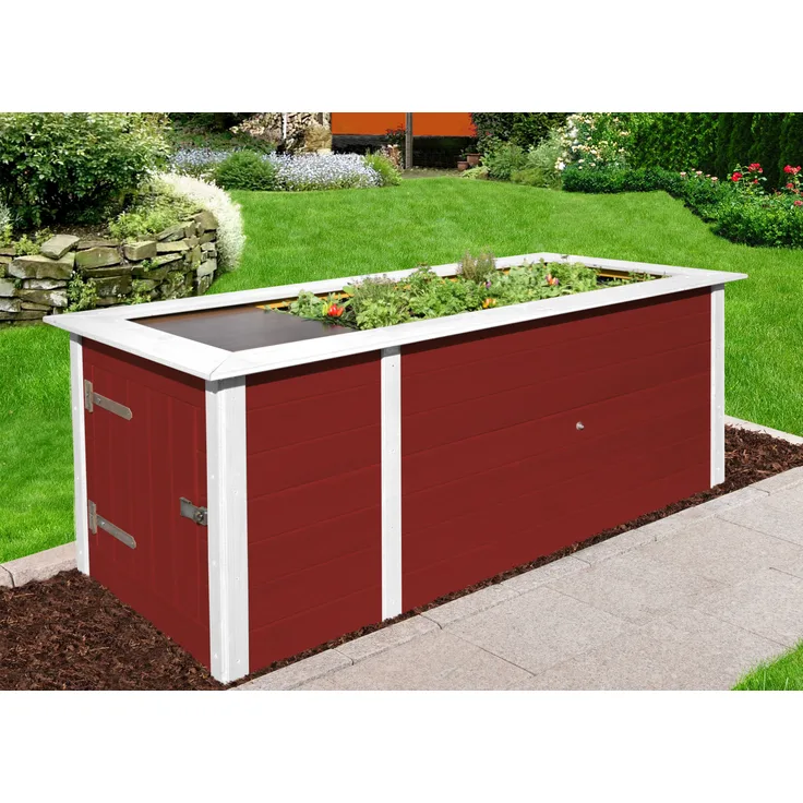 weka Profi-Hochbeet 669, schwedenrot-weiss, 21 mm, mit Ablagefläche und Abstellraum 205 x 79 x 81 cm