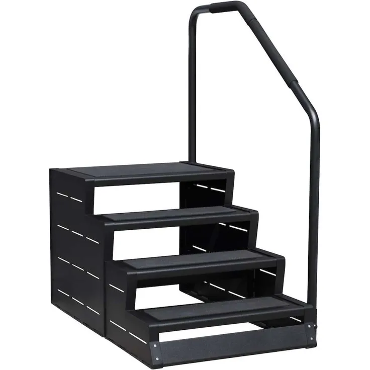 Wellis Swim Spa Treppe Einstiegstreppe mit Handlauf Einstiegshilfe für Swim Spas Schwarz