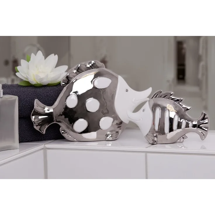 Casablanca Fisch Fin Atlantik weiß silber Porzellan Bad Deko Figur Skulptur 76747 - klein