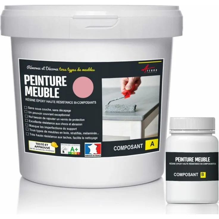 Arcane Industries - MÖBELFARBE FÜR KÜCHE UND BAD : Buntlack - Möbelfarbe abwaschbar - Möbellack - Epoxidfarbe | Epoxyfarbe - Hellrosa RAL 3015 - Kit 1 kg