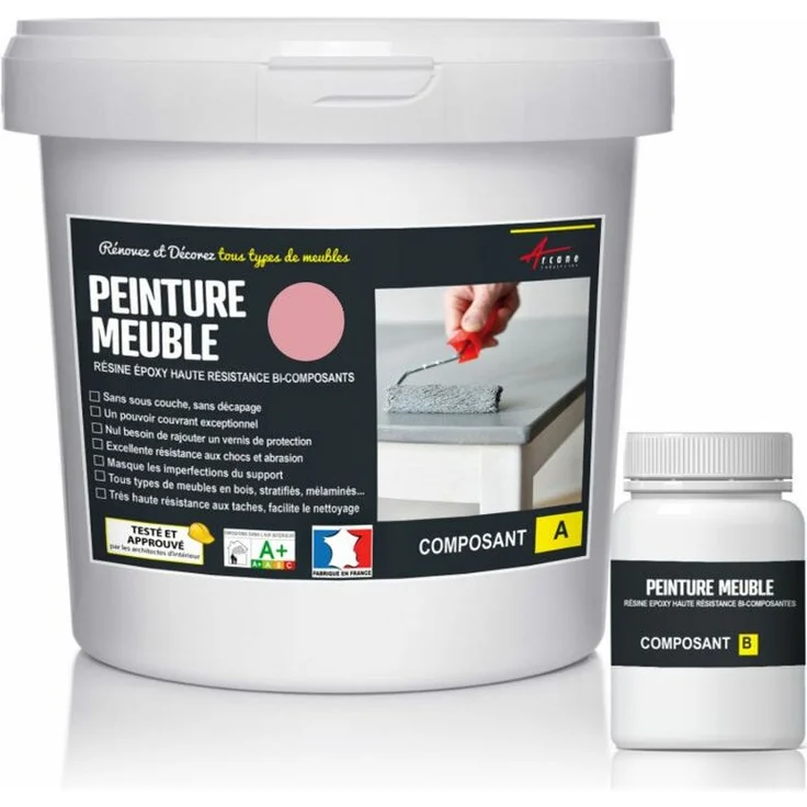 Arcane Industries - MÖBELFARBE FÜR KÜCHE UND BAD : Buntlack - Möbelfarbe abwaschbar - Möbellack - Epoxidfarbe | Epoxyfarbe - Hellrosa RAL 3015 - Kit 1 kg – Bild 1
