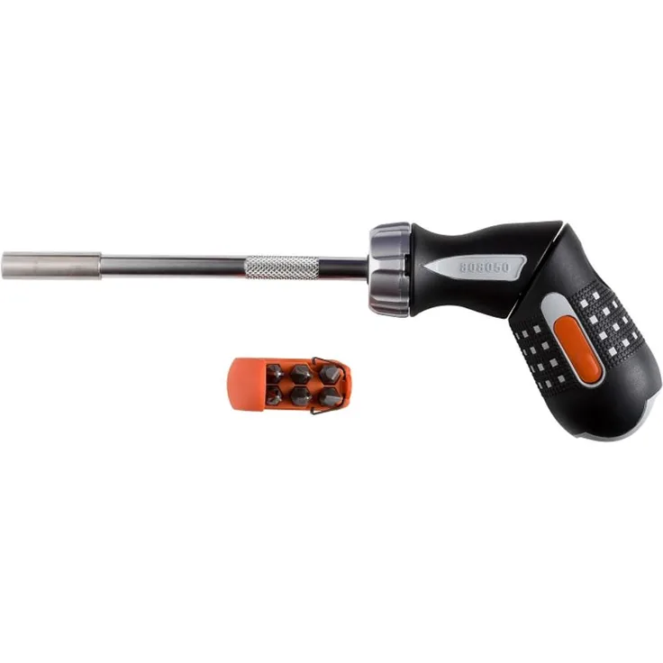Bahco 808050P BH808050P Ratschen-Schraubendreher 1-4'' mit Pistolengriff-6 Bits 260mm, Mehrfarbig, 1-4-Inch, 260 mm