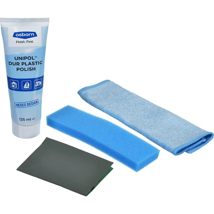 Osborn 1203600001 Polierset 4-teilig PROfi ACRYL, je 1 Stück,Tube Polieremulsion, Schleifpapier, Schwamm und Poliertuch