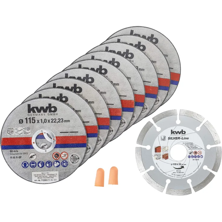 kwb 712031 Dünn Diamant-Trennscheibe für Winkelschleifer 115 mm Flex-Scheibe f. Edel-Stahl INOX in Aufbewahrungs-Dose inkl. Ohrstöpsel 115 x 1,0 x 22,23
