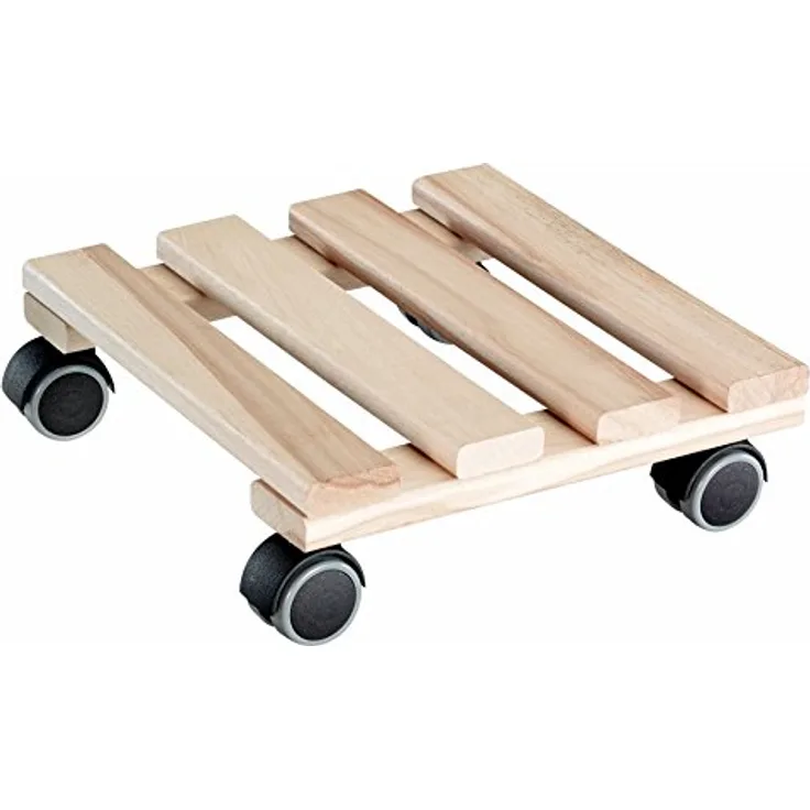 WAGNER Pflanzenroller PALETTI 25 x 25 cm I Pflanzenroller für Innenbereich, BUCHE Natur I Blumenroller aus FSC-Massivholz I Kübelroller aus Holz I Tragkraft 100 kg I Made in EU ? 20009701