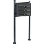 3er Briefkastenanlage mit Standfuß, pulverbeschichtet in Anthrazit, 2 Schlüssel je Postfach