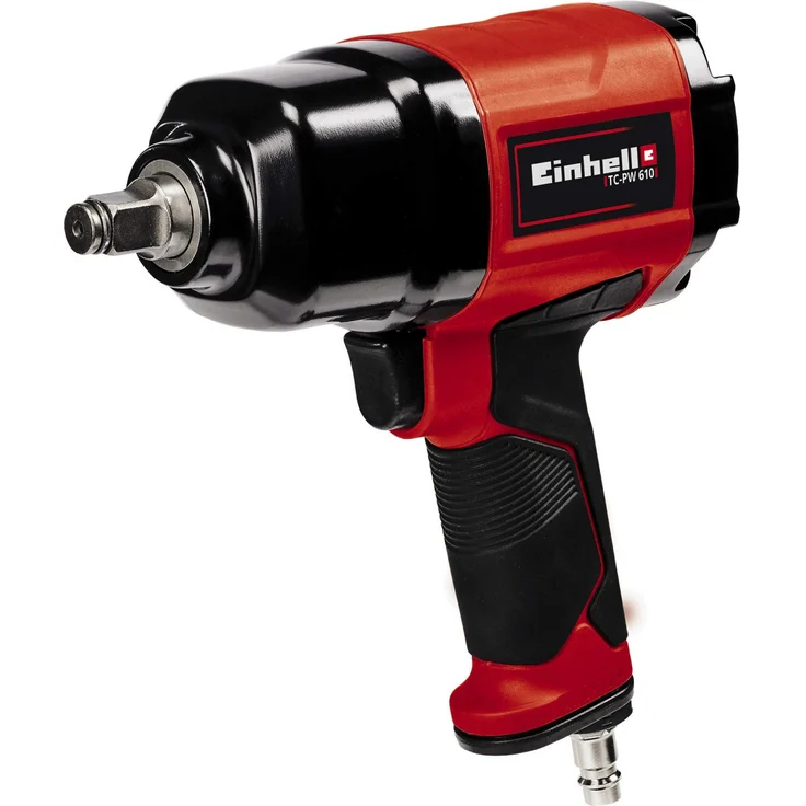 Einhell Druckluft-Schlagschrauber TC-PW 610 (max. Drehmoment 610 Nm, max. 6.3 bar, Links--Rechtslauf, 10 Stecknüsse, Ölflasche (leer), Stecknippel, Verlängerung 125 mm, Transportkoffer) – Bild 1