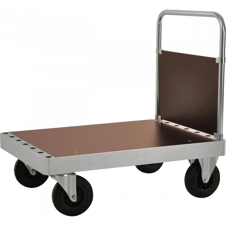 Kongamek Plattformwagen verzinkt 960mm hoch mit Schiebebügel und Ladefläche 940x700mm aus MDF mit Bremse