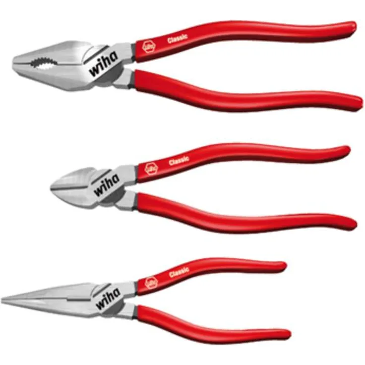 Wiha Zangen Set Classic (26850), 3 tlg. Kombizange- Seitenschneider- Flachrundzange, Wasserpumpenzange, Drahtschneider, Kraftzange, Kombizange, Zangen Satz, Zangen Sortiment