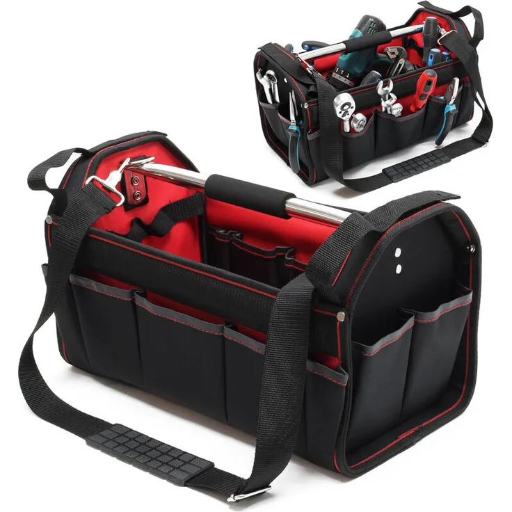 WILTEC Werkzeugtasche Größe XL mit verstellbarem Schultergurt und Tragegriff Innen, und Außenfächer