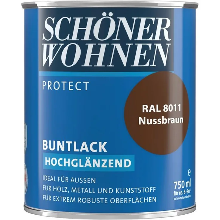 SCHÖNER WOHNEN-Kollektion Lack Protect Buntlack , hochglänzend, 750 ml, nussbraun RAL 8011