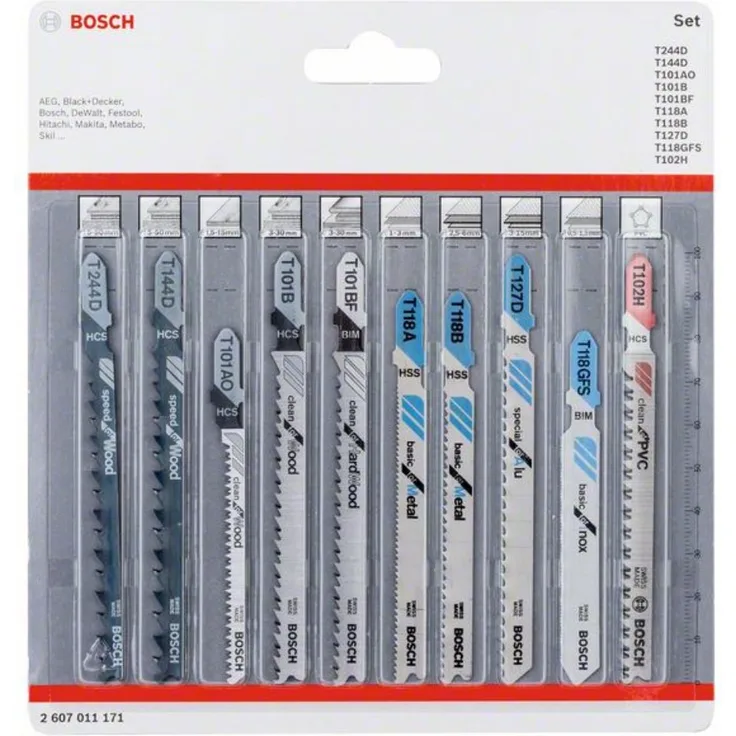 Bosch Professional 10tlg. Stichsägenblätter Set (für Holz und Metall, Zubehör für Stichsägen mit T-Schaft Aufnahme)