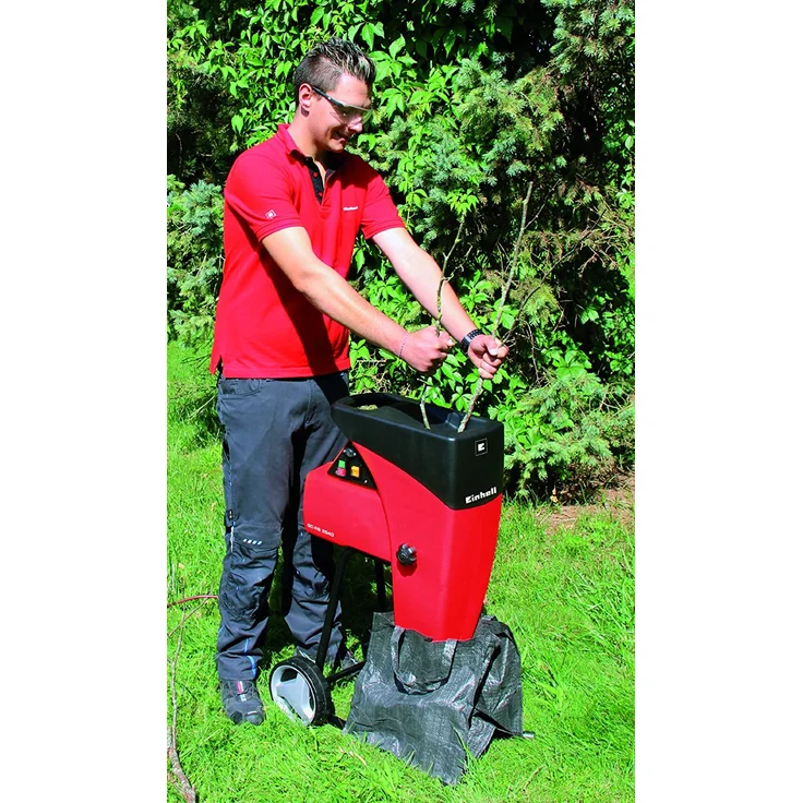 Einhell Elektro Leisehäcksler GCRS 2540 2000 W max 40 mm Aststärke Schneidwalze Drehrichtungsumschalter große Trichteröffnung robustes Fahrgestell inkl Gartenabfallsack – Bild 6