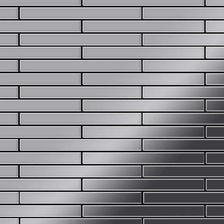 Alloy Mosaik Fliese massiv Metall Edelstahl marine hochglänzend in grau 1,6mm stark Avenue-S-S-MM 0,74 m2