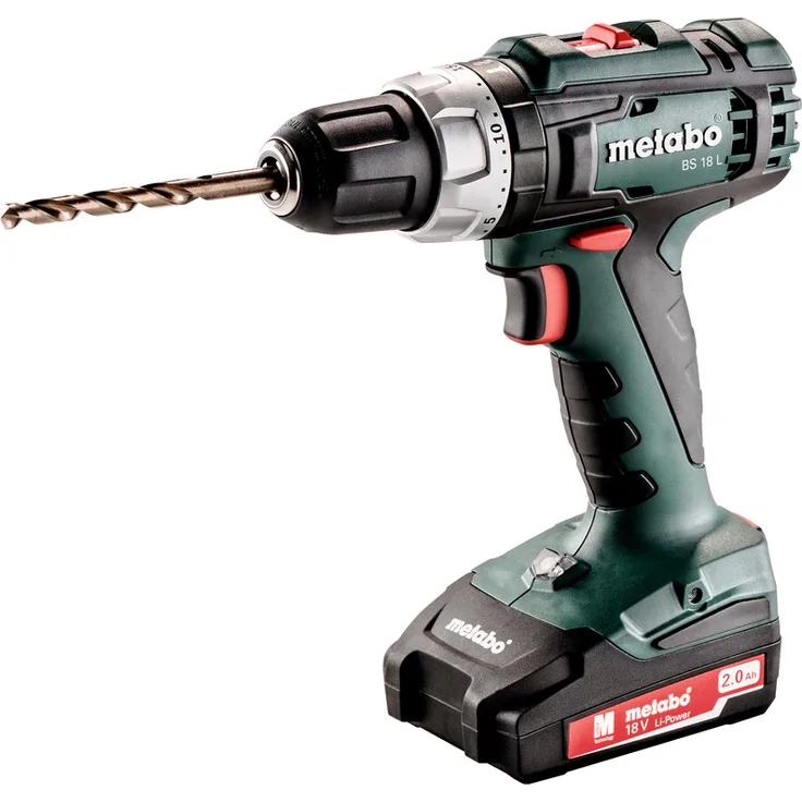 Metabo 602321500 Akku-Bohrschrauber BS 18 L 18V, 2x 2Ah Li-Ion Akkus, inklu. Ladegerät, im Koffer, max. Drehmoment: 25Nm (weich)- 50Nm (hart), Bohr-Durchmesser: 10mm (Stahl)- 20mm (Weichholz)