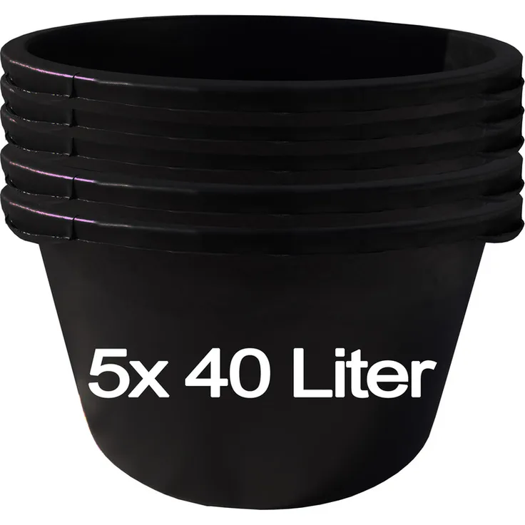 Hossi's Wholesale - 5 Stk. 40 Liter Mörtelkübel Baueimer Mörteleimer Putzeimer Maurereimer Eimer - 5 Mörtelkübel