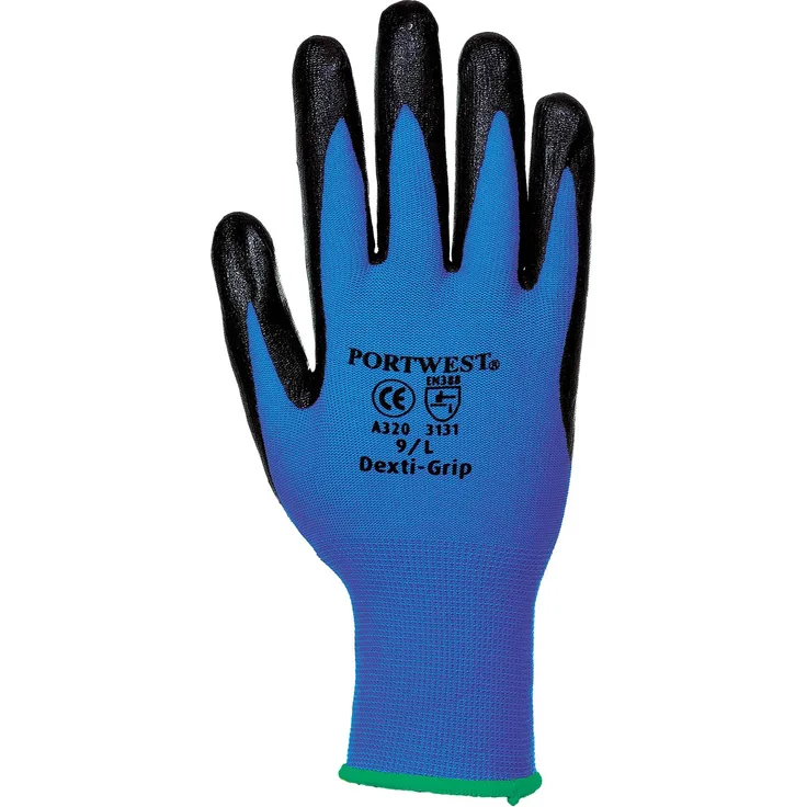 Portwest A320 Dexti Grip Handschuhe, Nylon, 1 Paar, Size: Large, schwarz-blau, 1