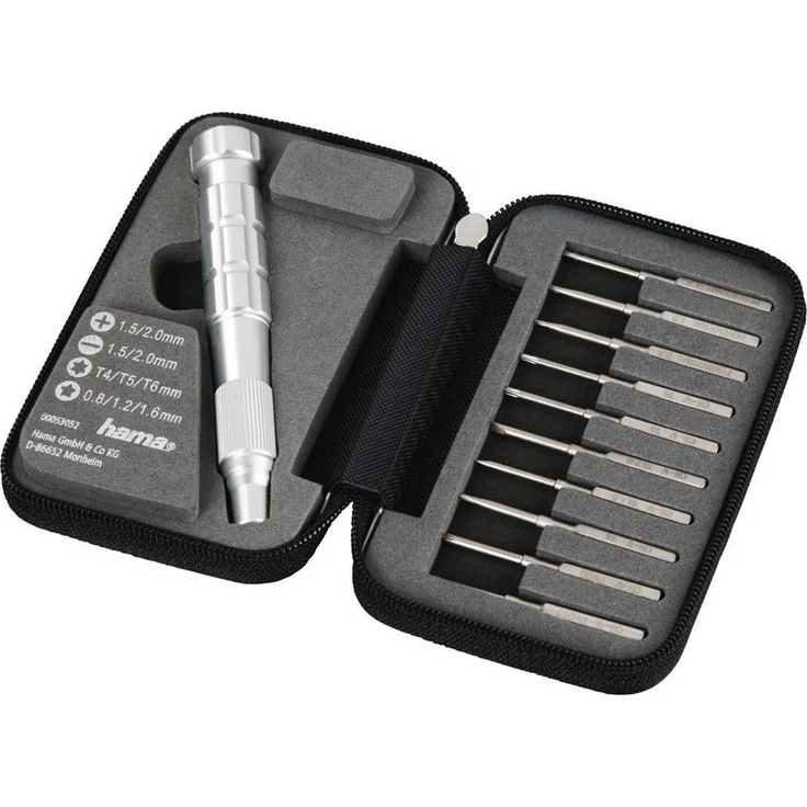 Hama Universal-Schraubendreher-Set, auch für Apple Geräte verwendbar, 10 Wechseleinsätze (Schlitz, Kreuzschlitz, Torx, Pentalob für Apple Geräte) – Bild 1