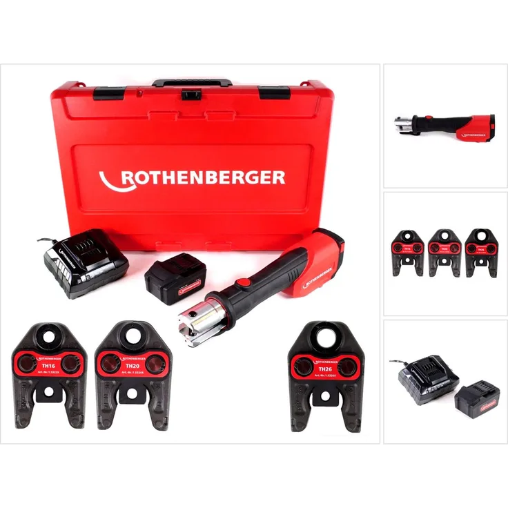 Rothenberger ROMAX 4000 Basic Set Akku Pressmaschine 18V 34kN und 1x Akku 4,0Ah und Ladegerät und 3x Pressbacken TH und Koffer 1000001925